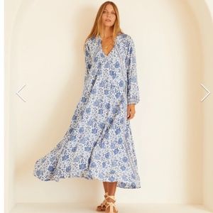 NWT Natalie Martin Fiore Maxi Geranium Print Sapphire 100% Silk